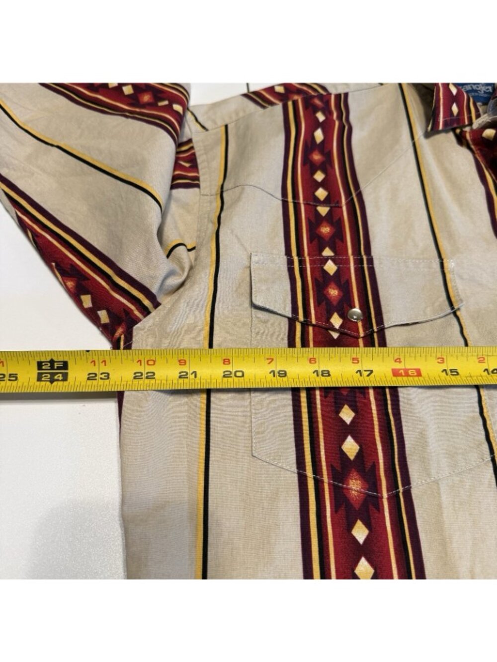Vintage Wrangler Pearl Snap Aztec Western Shirt Mens Large Long Sleeve Beige Red - Picture 11 of 13